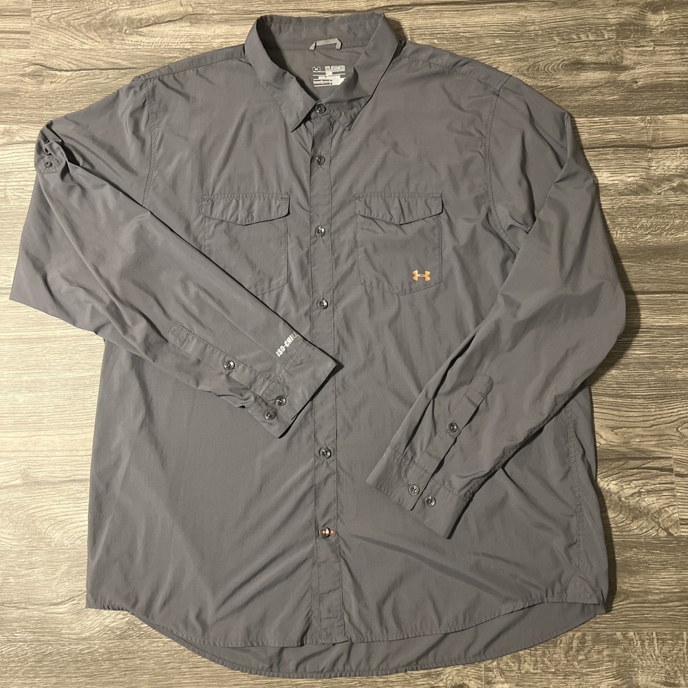 Under Armour ISO Chill Long Sleeve Button Lightweight Vented Gray Shirt Size 3XL - Picture 2 of 8